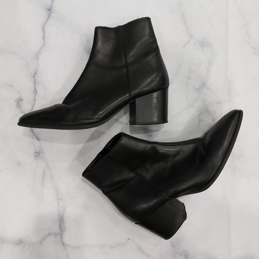 ASOS Black Faux Leather Zip Up Pointed Toe Booties Size 10